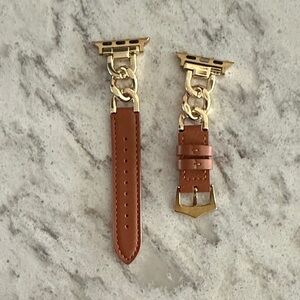 Brown Leather Watch Band with Gold Accents